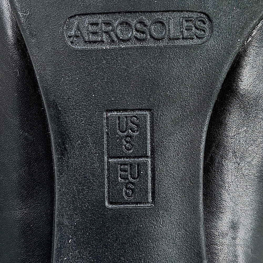 AEROSOLES Black Leather Mary Jane Buckle Heels Size 8 Topstitcing - Picture 9 of 9